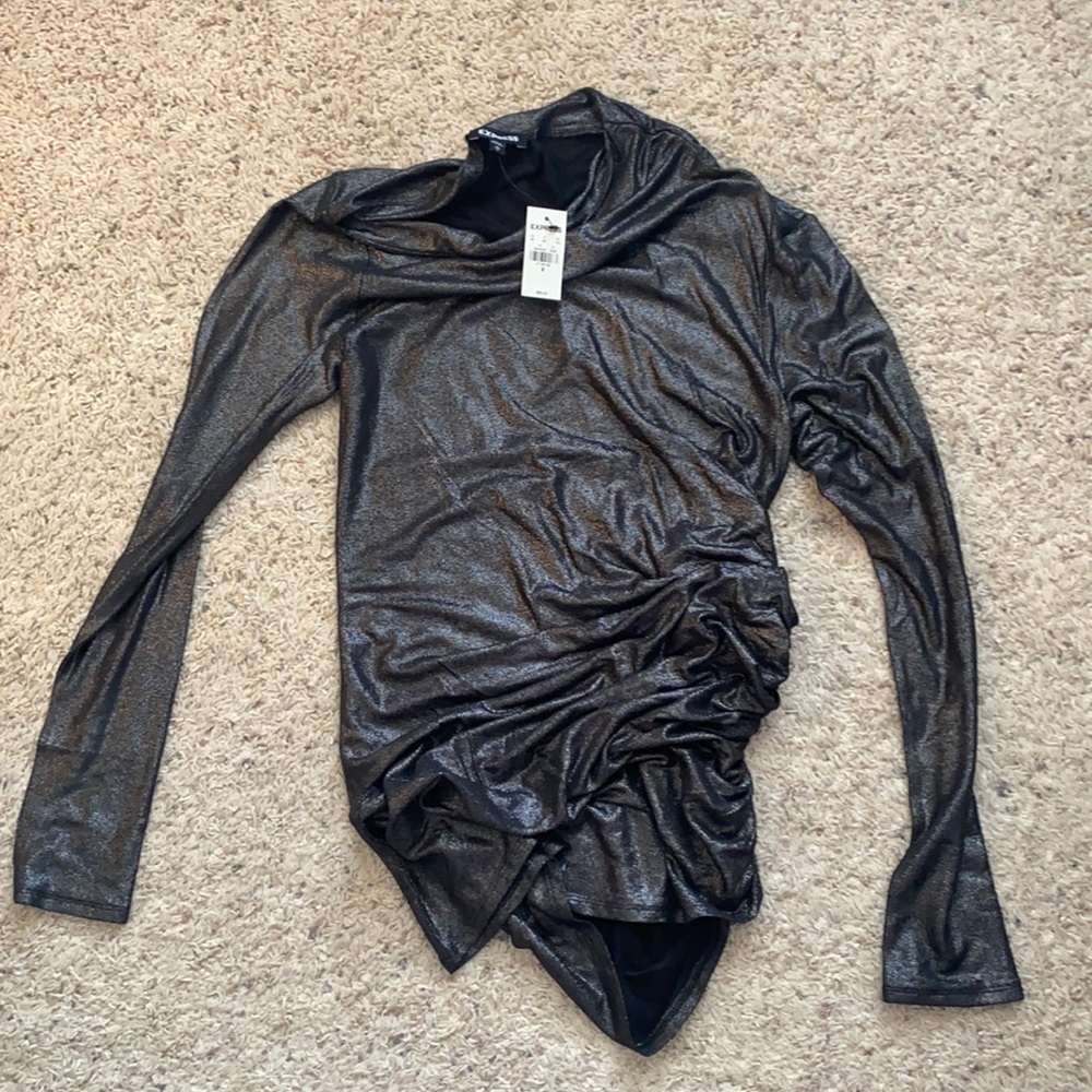 🖤🎇NWT EXPRESS ASYMMETRICAL L/S BLACK SHIMMER TOP
